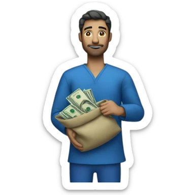 man with money bag in blue cloths sticker