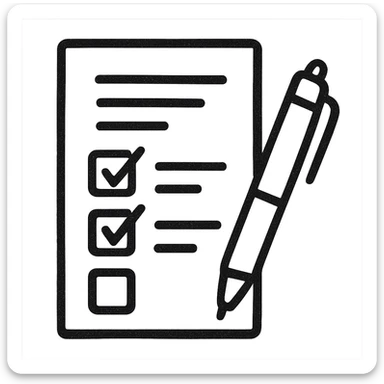 hand-drawn outlined icon of a survey form with a pen sticker