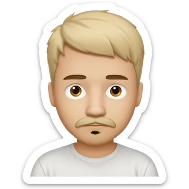 They have short, slightly messy hair with a defined straight fringe. They’re wearing a plain white t-shirt, partially covering their face. The person has a goatee and mustache, giving a stylized look to their facial hair.  sticker