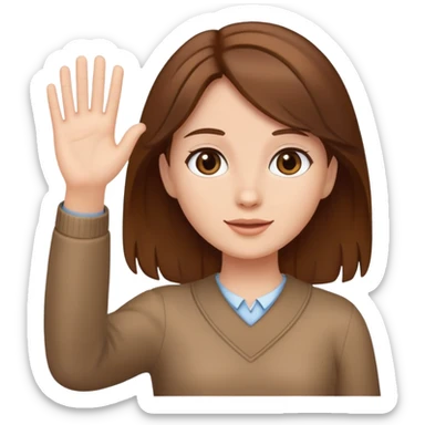 girl with brown hair standing up waving sticker