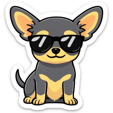 Black chihuahua in a black sunglasses sticker