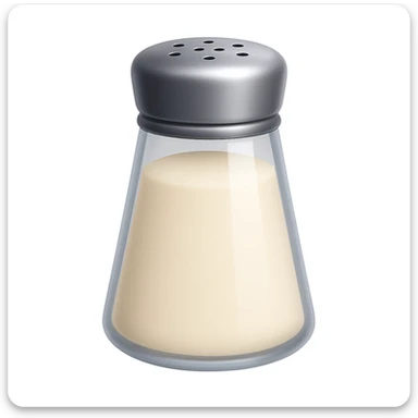 Keep the image exactly the same, just add salt shaker holes to the top of the metallic lid. The style is iOS emoji style, 3D, shiny, smooth gradients, soft shadows, realistic salt shaker shape, no face. sticker