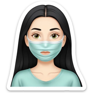 White girl with long black hair applying face mask, self care skincare routine sticker