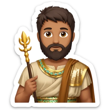 Faunus, God from Nature Roman Deities with long dark brown hair and beard, tan sequin toga sticker