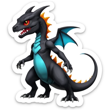 Shiny Black Gothic Futuristic Spooky Evil Exotic Colorful Dark Duskull-Salandit-Marowak-Charizard-Charmeleon-Fakémon-hybrid-creature (full body)  sticker