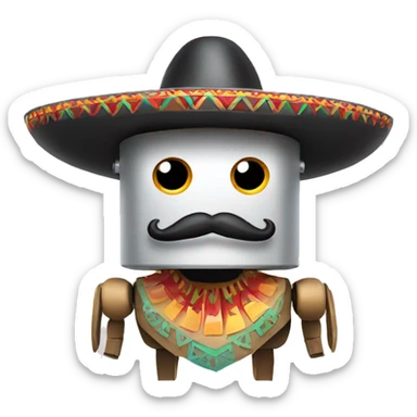 robot with mexican mustache and a mexican hat sticker