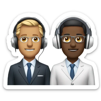 2 brown skin businessmen in fly suits with podcast headphones sticker