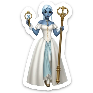 elf blue woman login holding a big key in white victorian dress, full body sticker