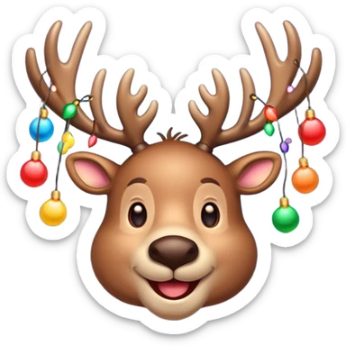 Τον Rudolf που χαμογελαει και με πολλά πολύχρωμα στρογγυλα λαμπιόνια στα κερατάκια του σε τυχαίες θεσεις sticker