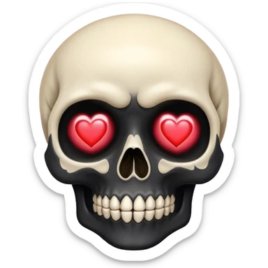 Black skull with heart eyes  sticker