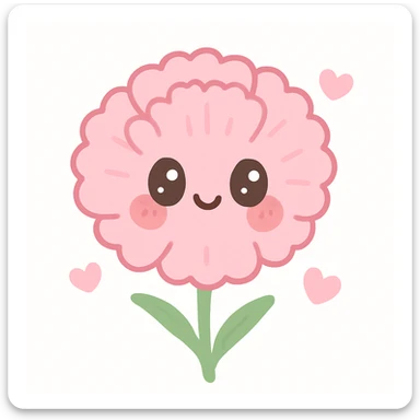 kawaii style carnation flower, big eyes, blushing cheeks, pastel pink petals sticker