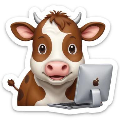 Cute cow using computer sticker