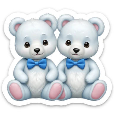 sweet same little white bears with blue bow tie sitting sticker