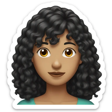 woman with long black curly hair and bangs and dark brown eyes sticker