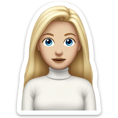 Blue eyed white woman with long blonde hair in a white turtleneck sweater  sticker