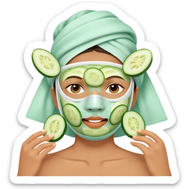 Face mask skincare treatment with cucumber slices on eyes sticker