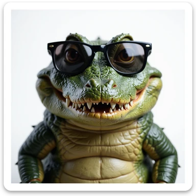 realistic crocodile, sunglasses, smiling, photorealistic style, emoji sticker