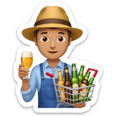 man with a shopping cart full of beers and wines sticker
