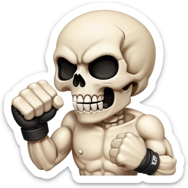 Cartoon skull with clenched fist, knockout impact, bold style. sticker