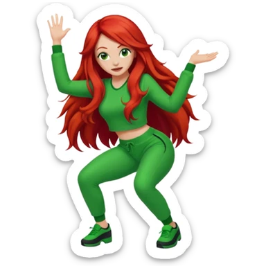Red head lady twerking with long red hair and green 420 outfit sticker