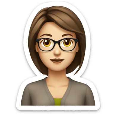 Beauty woman scientific straight brown hair glasses sticker