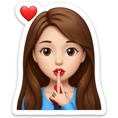 A girl with long brown hair front pieces sending a kiss/heart sticker