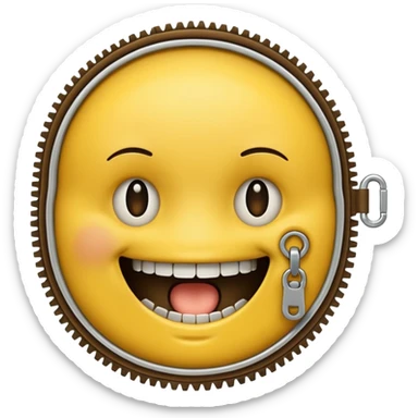 A zipper face. Half yellow half brown. No background. Make it look like an emoji. In smiley format sticker