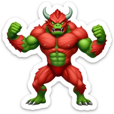 Red Hulk versus Green Hulk, red muscular monster fighting green muscular monster sticker