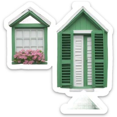 Small pink beach cottage green shutters sticker