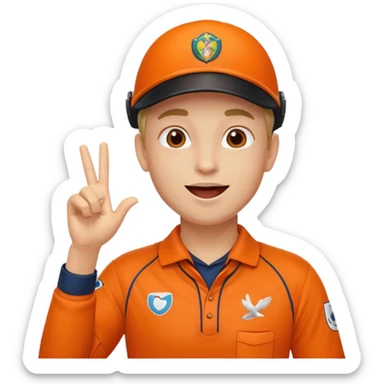 cricketer in orange uniform making a flying kiss gesture, cheerful, sporty sticker