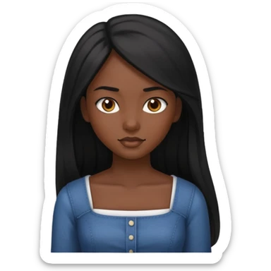 A dark skin girl with long black hair swept to the front and a square neckline shirt and brown eyes sticker