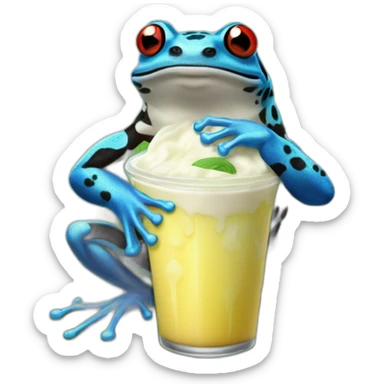 Poison dart Frog queen sitting on lilly pad drinking a milkshake sticker