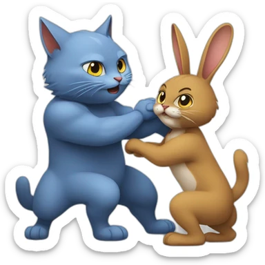 bluecat-fight-with-browmrabbit sticker