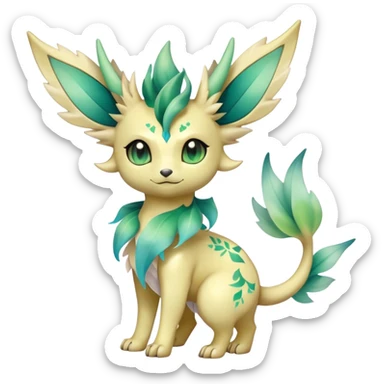 Shiny Cool Sparkly Cute Ethereal Leafeon-Vaporeon-Fakemon-hybrid-fusion- full body sticker
