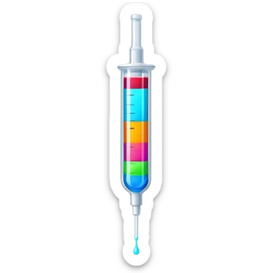Medical syringe with colorful liquid inside sticker
