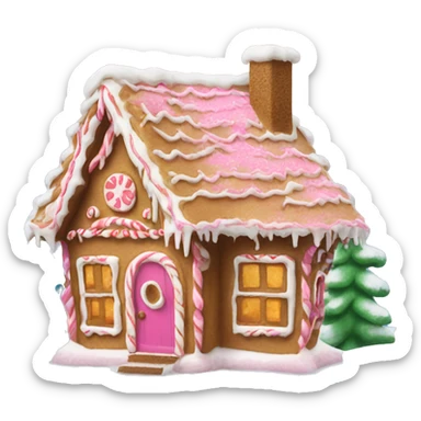 Gingerbread house with pink door and snow sticker