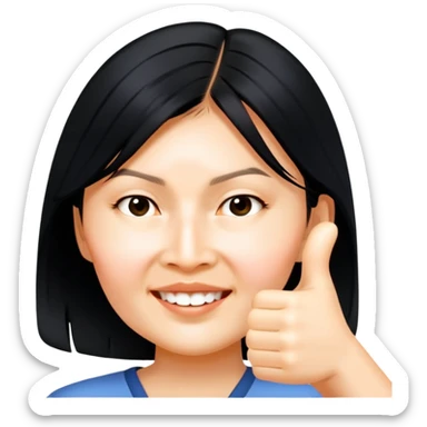 Asian girl with medium length hair giving thumbs up sticker