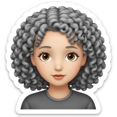 Fais une fille avec les cheveux bouclés gris brillants, avec des yeux qui sont vraiment gris foncés sticker