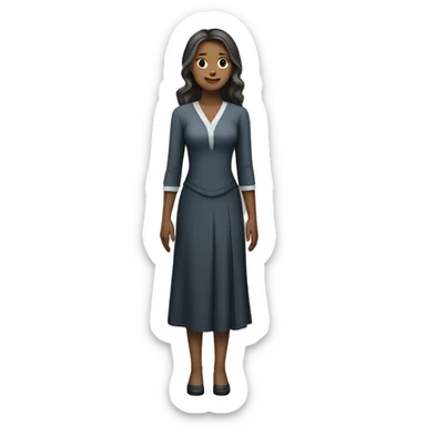 A young women with fair skin tone and long hairs in formal dress standing and folding her hands sticker