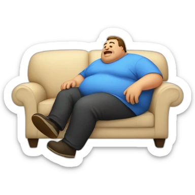Fat lazy man on the couch sticker