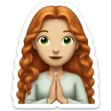 long-haired redhead woman with green eyes praying sticker