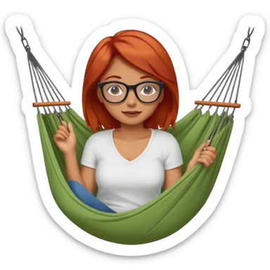 une femme avec les cheveux rouge et des lunettes qui se repose dans un hamac sticker