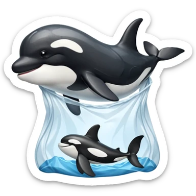 orca stuck in plastic waste bag sticker