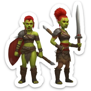 Berserker orc woman with red beard & red mohican with weapon sticker