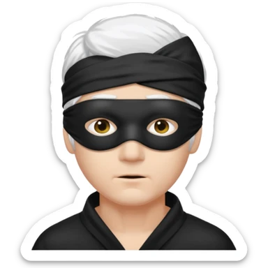 A guy with standing white hair and a black blindfold without eyeholes sticker