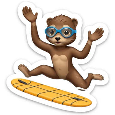 A sleek otter swimmer wearing goggles, splashing through the pool with tiny floating kickboard. sticker
