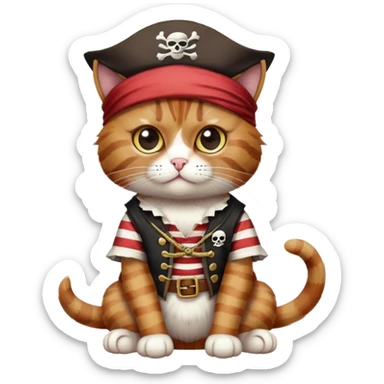 cat full body sitting dressed as a pirate with one eye patch sticker