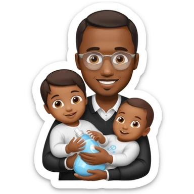 p diddy holding baby oil and a child sticker