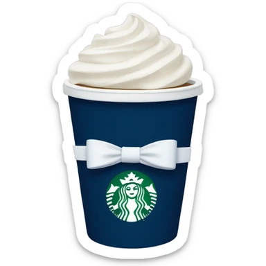 Navy blue Starbucks cup with a white bow around it  sticker