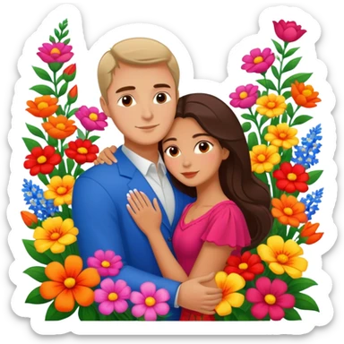 Couple hugging in Montenegro russian man and elegant  Latina girl flowers  sticker